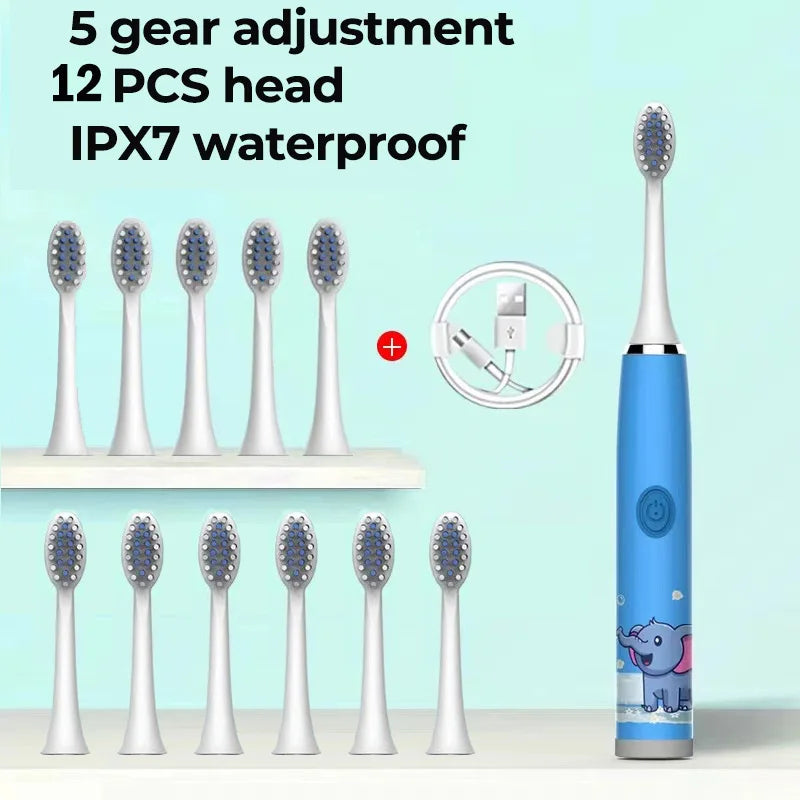 Kids Electric Toothbrush - Cute Cartoon Designs, Soft Bristles, Waterproof, with Replacement Heads