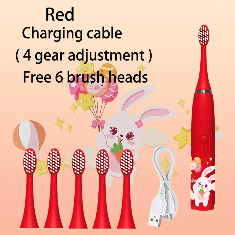 Kids Electric Toothbrush - Cute Cartoon Designs, Soft Bristles, Waterproof, with Replacement Heads