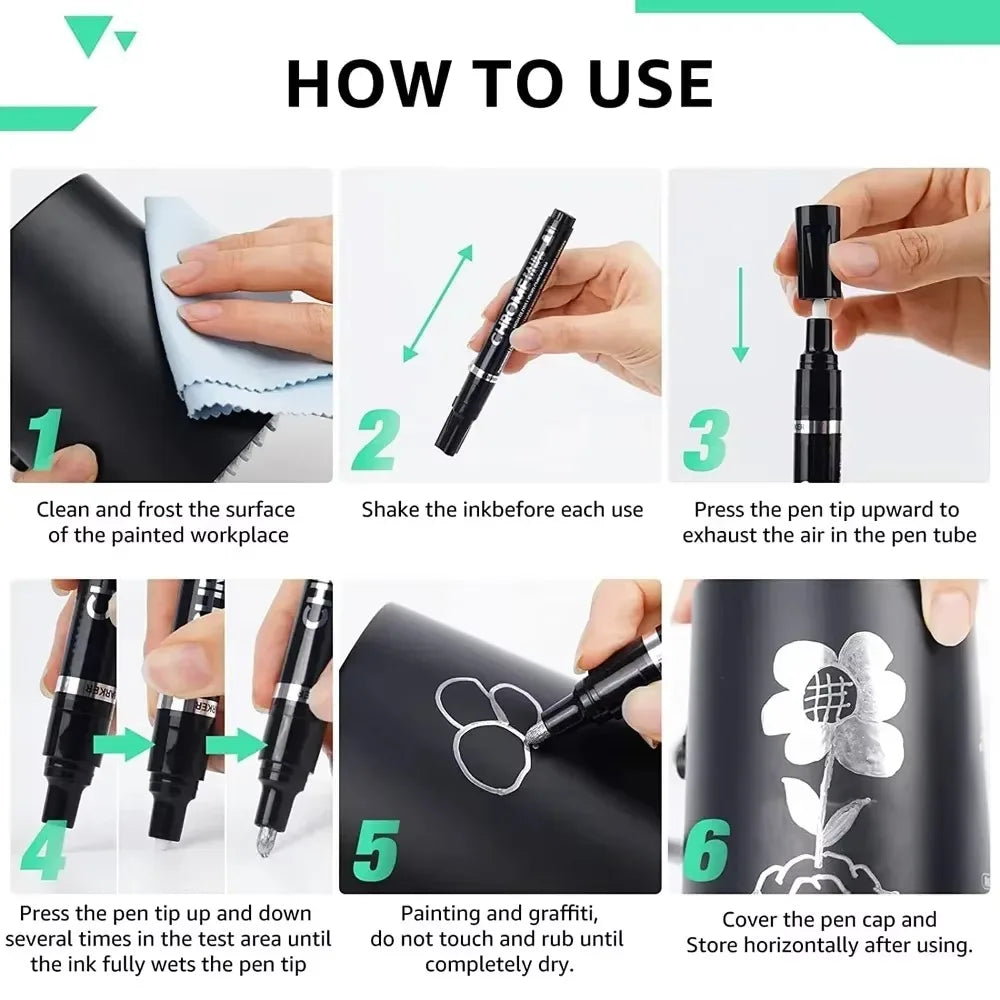 1/3/5/12pcs Chrome Mirror Marker Pen Set Waterproof Ink DIY Reflective Paint Pen Gold Silver Marker Model Painting Art Marker