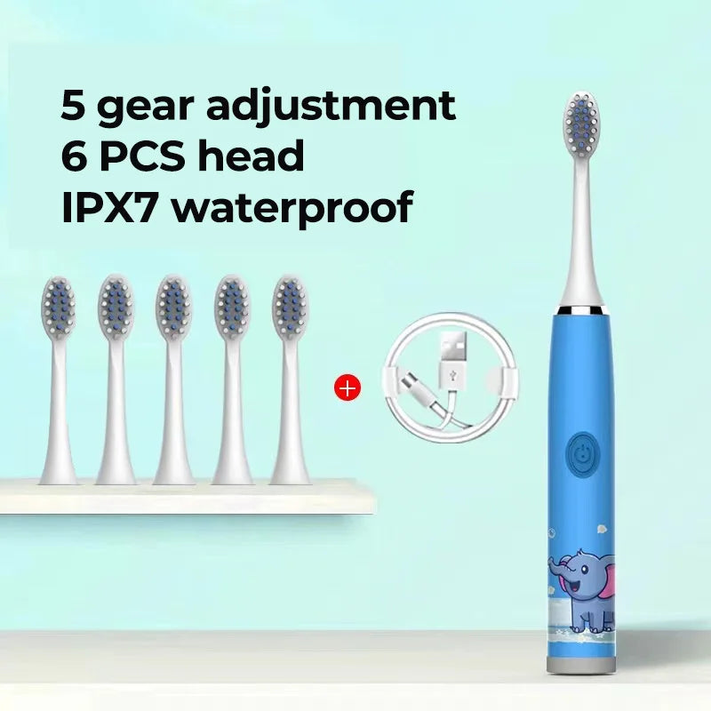 Kids Electric Toothbrush - Cute Cartoon Designs, Soft Bristles, Waterproof, with Replacement Heads