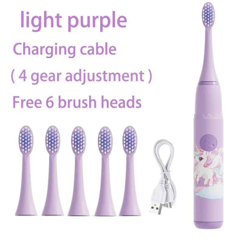 Kids Electric Toothbrush - Cute Cartoon Designs, Soft Bristles, Waterproof, with Replacement Heads