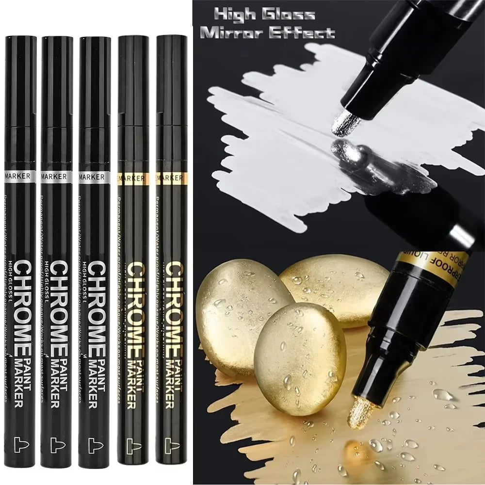 1/3/5/12pcs Chrome Mirror Marker Pen Set Waterproof Ink DIY Reflective Paint Pen Gold Silver Marker Model Painting Art Marker