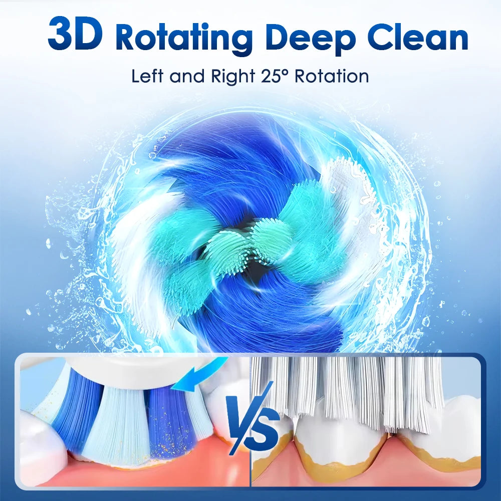 Rotating Electric Toothbrush - 5 Modes, Smart Timer, USB Rechargeable, with Replacement Heads