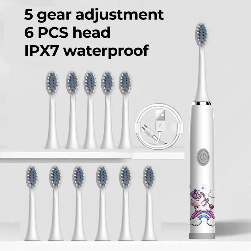 Kids Electric Toothbrush - Cute Cartoon Designs, Soft Bristles, Waterproof, with Replacement Heads