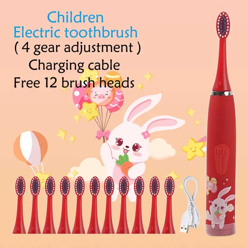 Kids Electric Toothbrush - Cute Cartoon Designs, Soft Bristles, Waterproof, with Replacement Heads