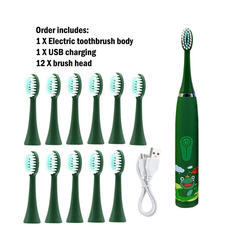 Kids Electric Toothbrush - Cute Cartoon Designs, Soft Bristles, Waterproof, with Replacement Heads