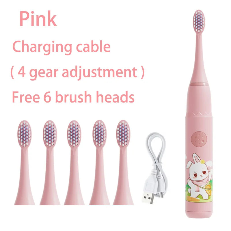 Kids Electric Toothbrush - Cute Cartoon Designs, Soft Bristles, Waterproof, with Replacement Heads