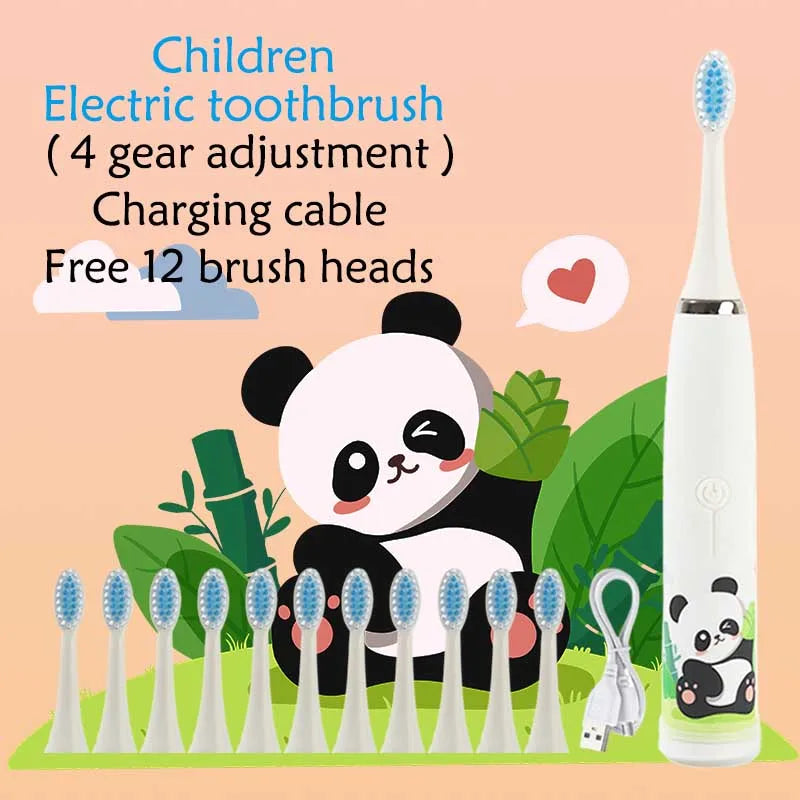 Kids Electric Toothbrush - Cute Cartoon Designs, Soft Bristles, Waterproof, with Replacement Heads