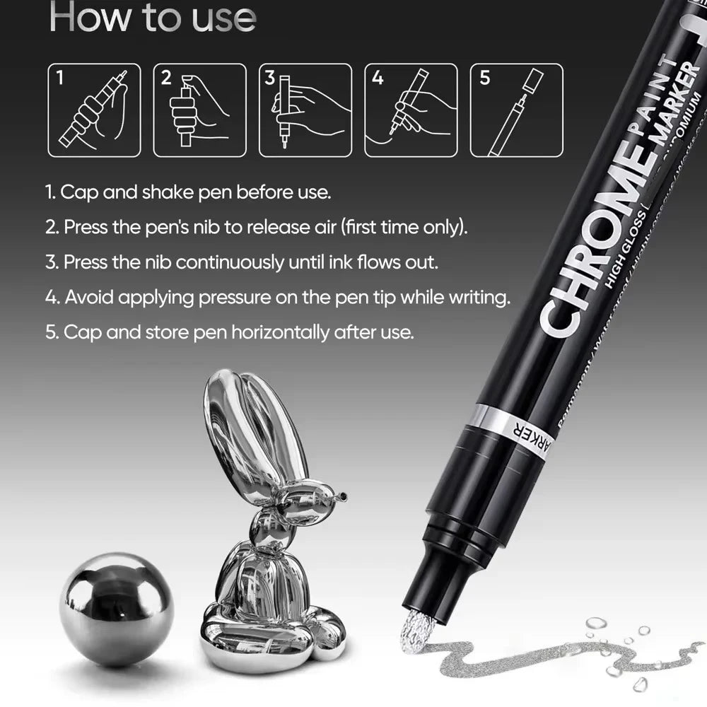 1/3/5/12pcs Chrome Mirror Marker Pen Set Waterproof Ink DIY Reflective Paint Pen Gold Silver Marker Model Painting Art Marker