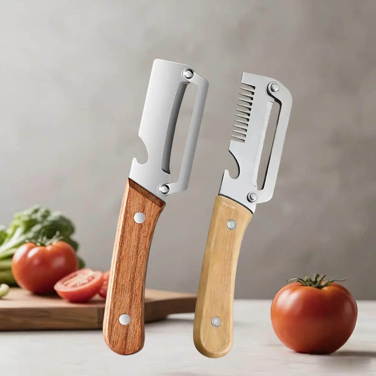 Kitchen Peeler with Wooden Handle for Peeling and Slicing Fruits and Vegetables Stainless Steel Vegetable Peeler Kitchen Tool