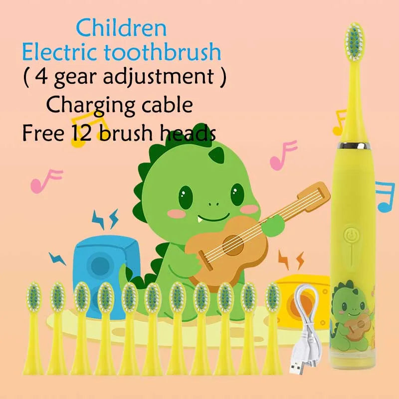 Kids Electric Toothbrush - Cute Cartoon Designs, Soft Bristles, Waterproof, with Replacement Heads