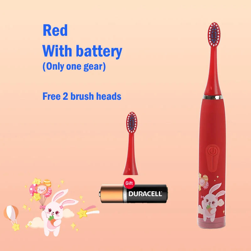 Kids Electric Toothbrush - Cute Cartoon Designs, Soft Bristles, Waterproof, with Replacement Heads