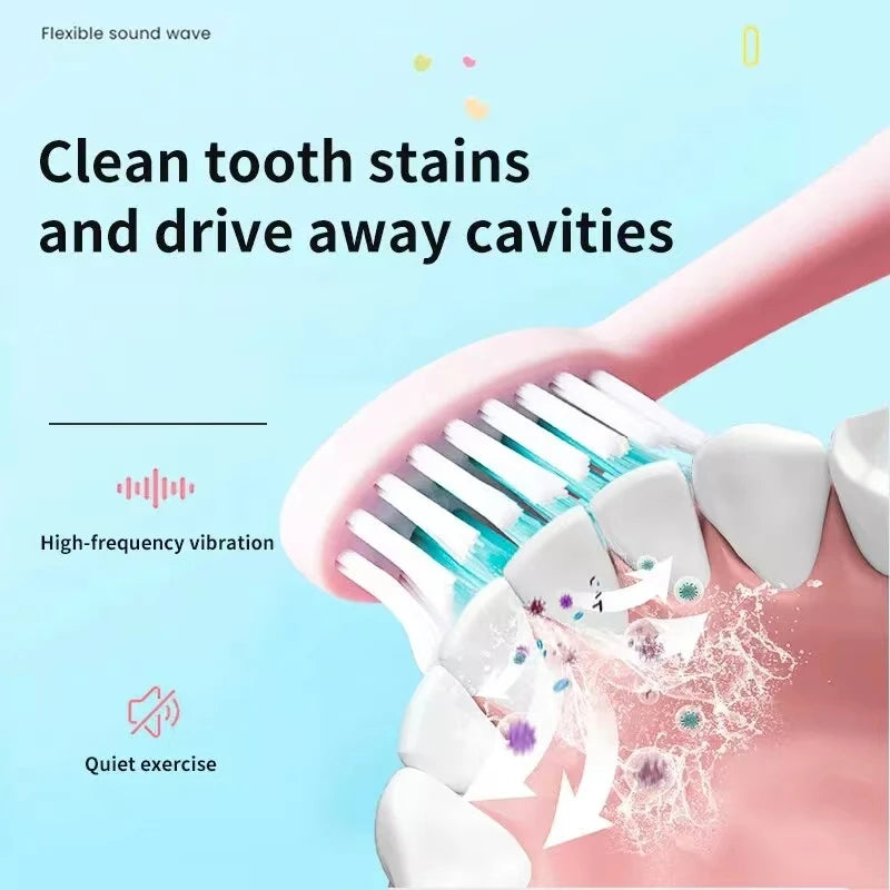 Kids Electric Toothbrush - Cute Cartoon Designs, Soft Bristles, Waterproof, with Replacement Heads