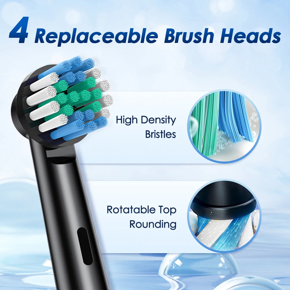 Rotating Electric Toothbrush - 5 Modes, Smart Timer, USB Rechargeable, with Replacement Heads