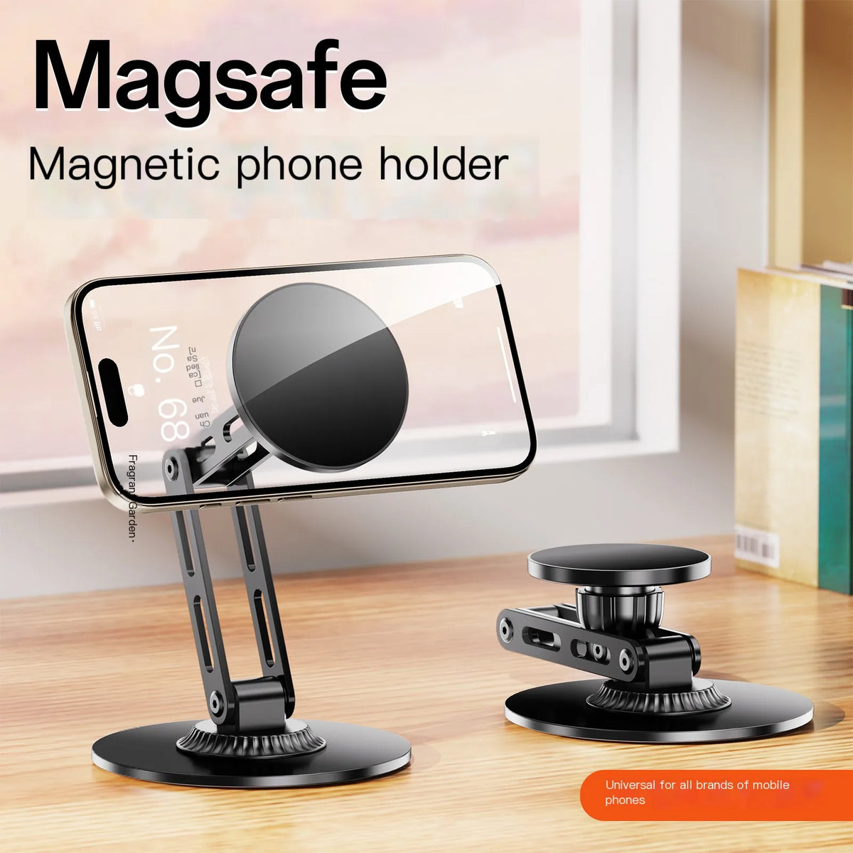 1080 Rotate Aluminium Alloy Foldable Magnetic Desktop Phone Stand Desk Lazy Holder For Magsafe iPhone 17 16 15 14 13 12 Pro Max
