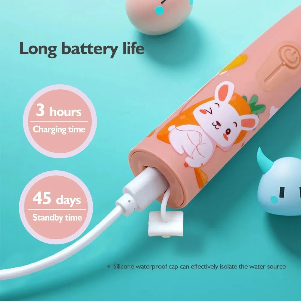 Kids Electric Toothbrush - Cute Cartoon Designs, Soft Bristles, Waterproof, with Replacement Heads