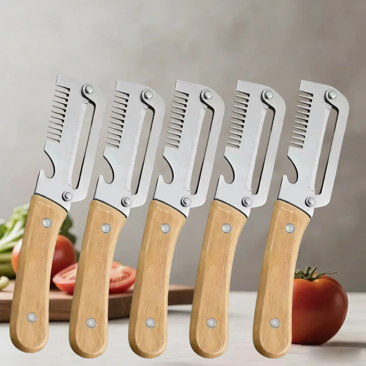 Kitchen Peeler with Wooden Handle for Peeling and Slicing Fruits and Vegetables Stainless Steel Vegetable Peeler Kitchen Tool