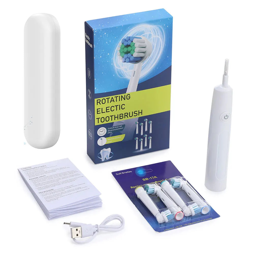 Rotating Electric Toothbrush - 5 Modes, Smart Timer, USB Rechargeable, with Replacement Heads