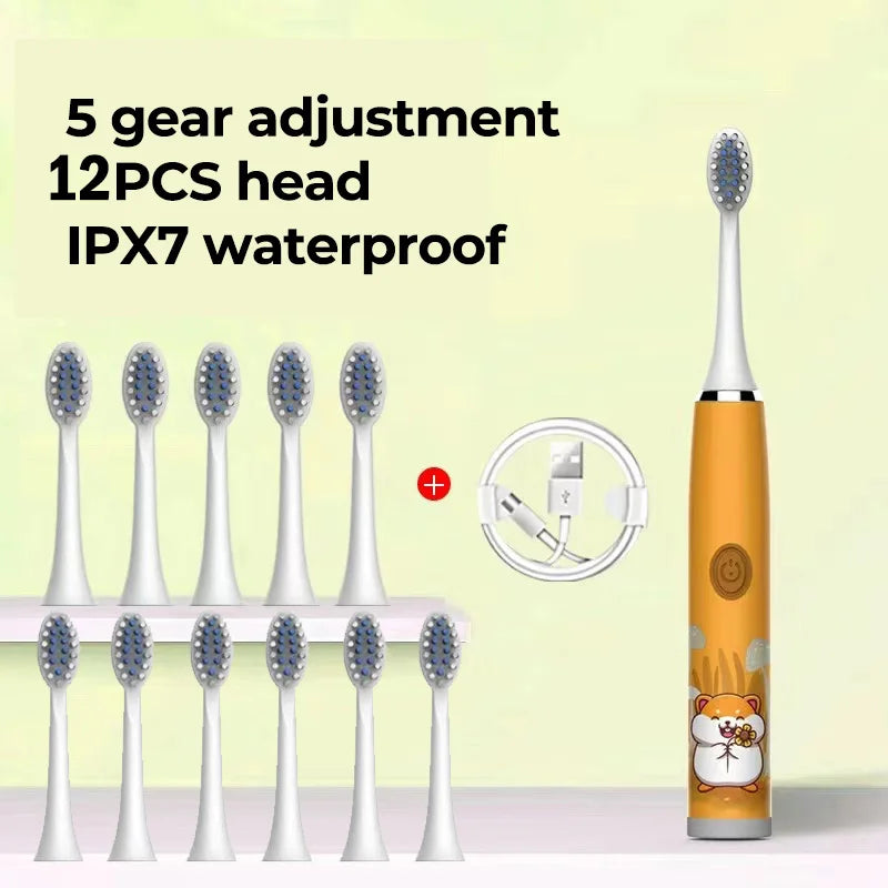 Kids Electric Toothbrush - Cute Cartoon Designs, Soft Bristles, Waterproof, with Replacement Heads