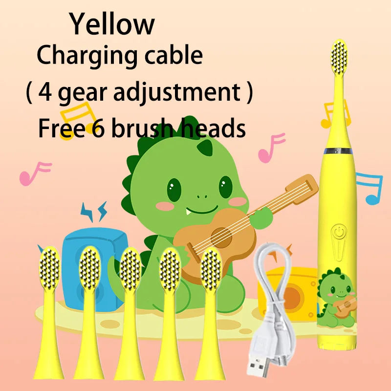 Kids Electric Toothbrush - Cute Cartoon Designs, Soft Bristles, Waterproof, with Replacement Heads