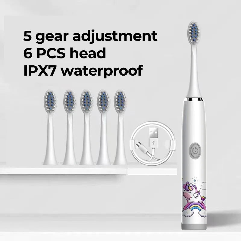Kids Electric Toothbrush - Cute Cartoon Designs, Soft Bristles, Waterproof, with Replacement Heads