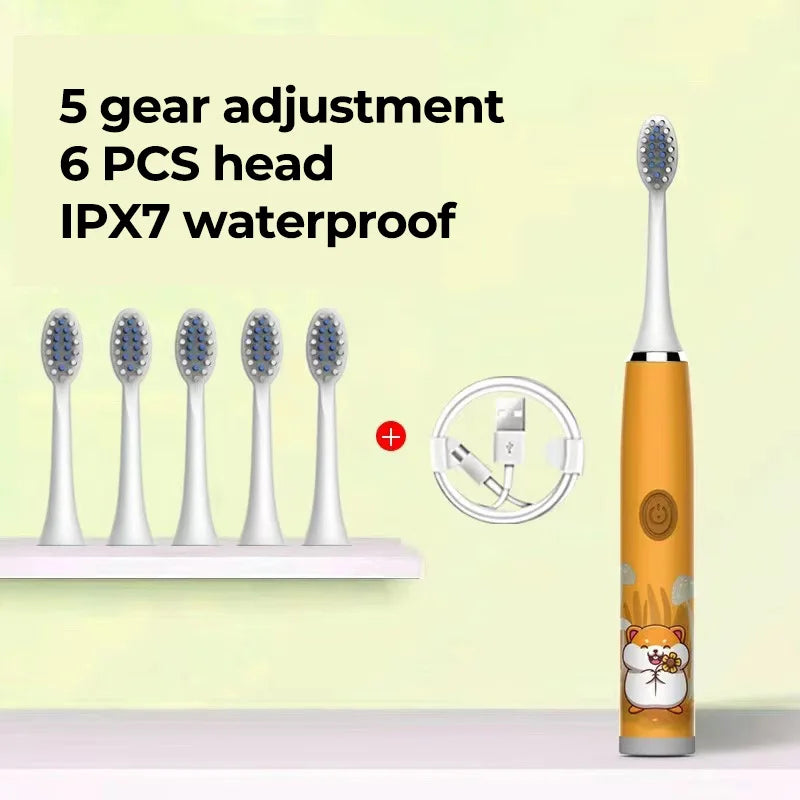 Kids Electric Toothbrush - Cute Cartoon Designs, Soft Bristles, Waterproof, with Replacement Heads