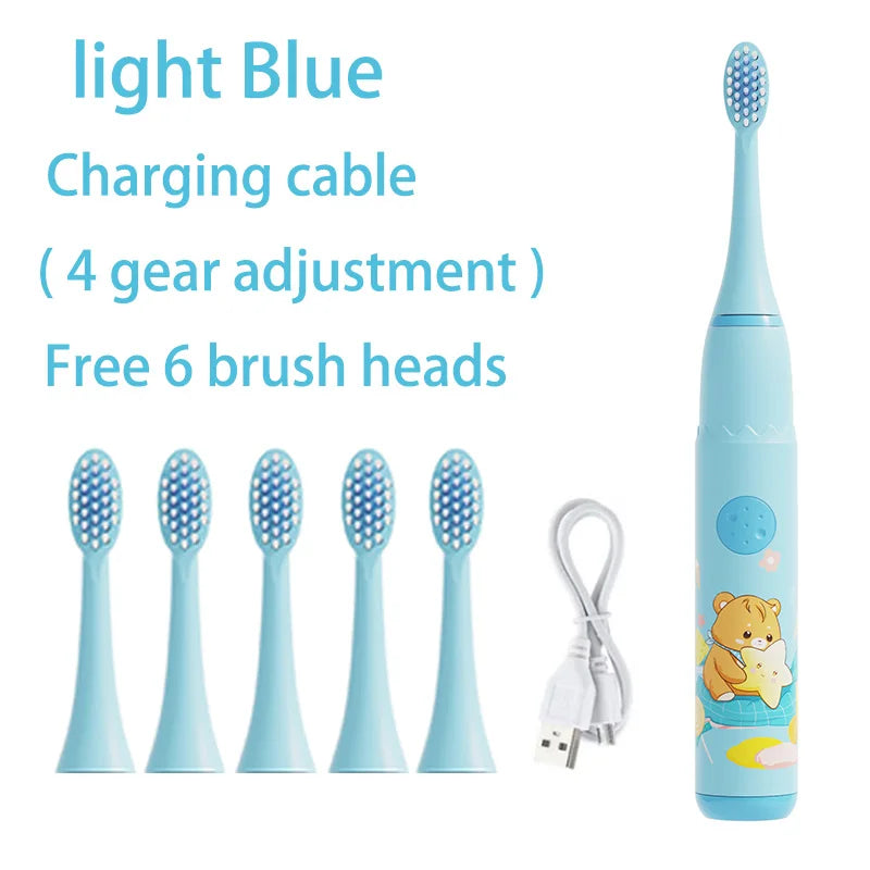 Kids Electric Toothbrush - Cute Cartoon Designs, Soft Bristles, Waterproof, with Replacement Heads
