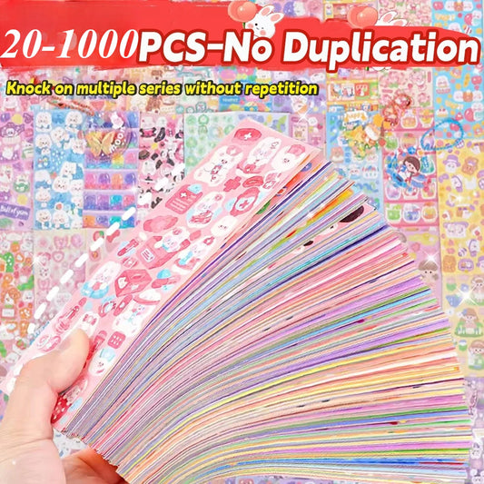 20-1000 PCS Cute Stickers Kawaii Cartoon Laser Sticker No Repeat for Diary Kid DIY School Students Decoration Stationery