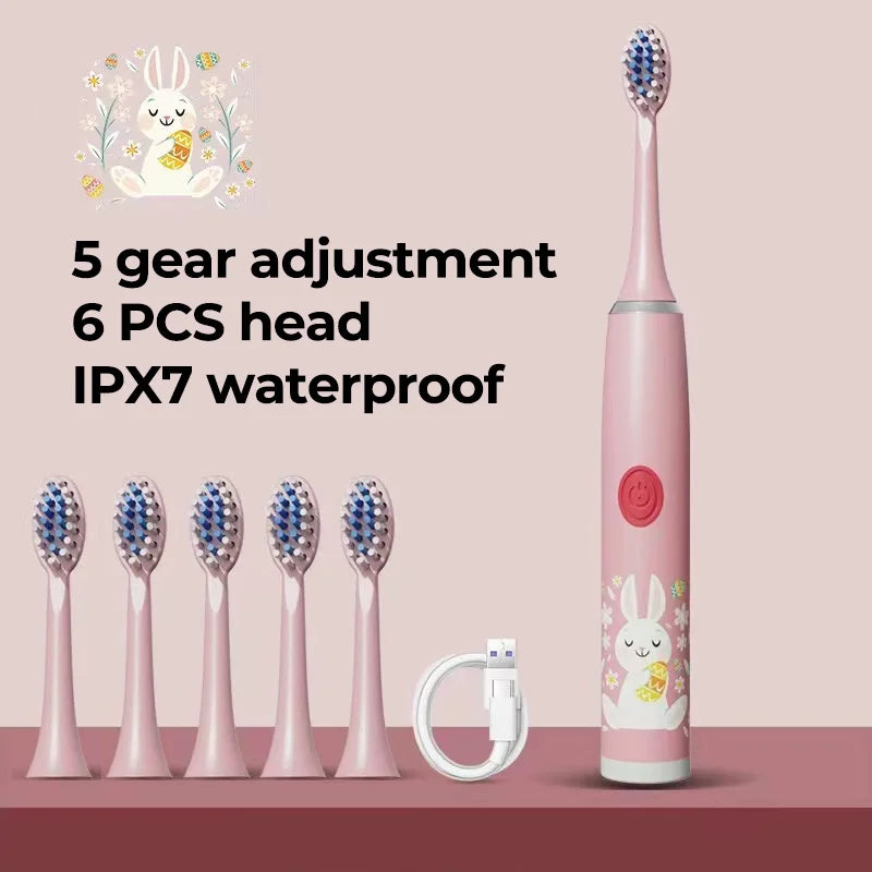 Kids Electric Toothbrush - Cute Cartoon Designs, Soft Bristles, Waterproof, with Replacement Heads