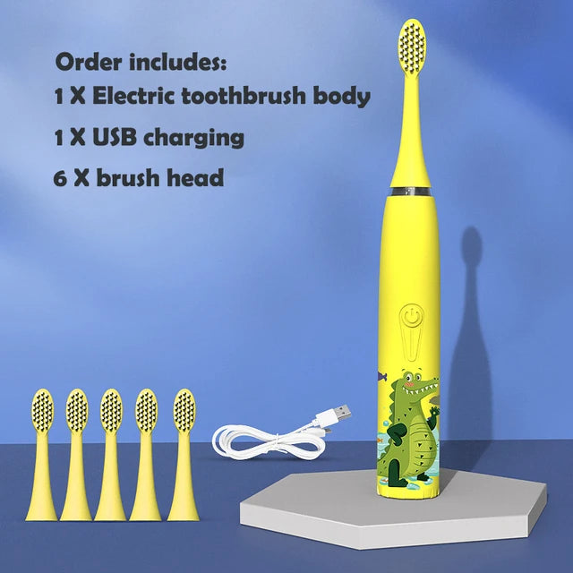 Kids Electric Toothbrush - Cute Cartoon Designs, Soft Bristles, Waterproof, with Replacement Heads