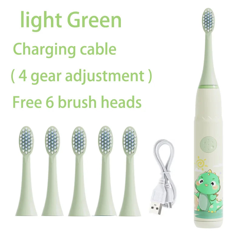 Kids Electric Toothbrush - Cute Cartoon Designs, Soft Bristles, Waterproof, with Replacement Heads