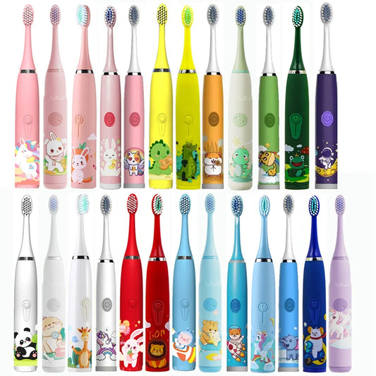Kids Electric Toothbrush - Cute Cartoon Designs, Soft Bristles, Waterproof, with Replacement Heads