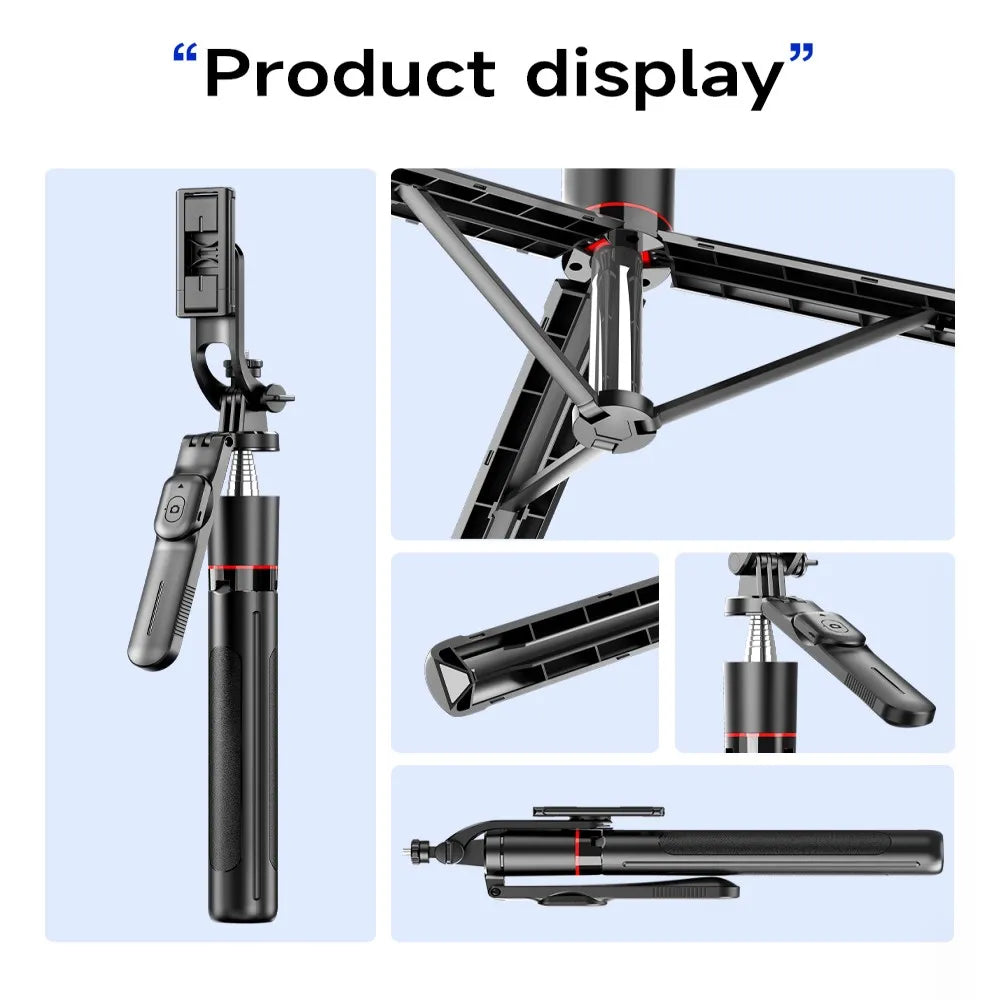 MEUYAG Selfie Stick Tripod with 1708mm Long Monopod Fill Light, Bluetooth Remote, 360° Rotation, 1/4 Interface, for mobile phone