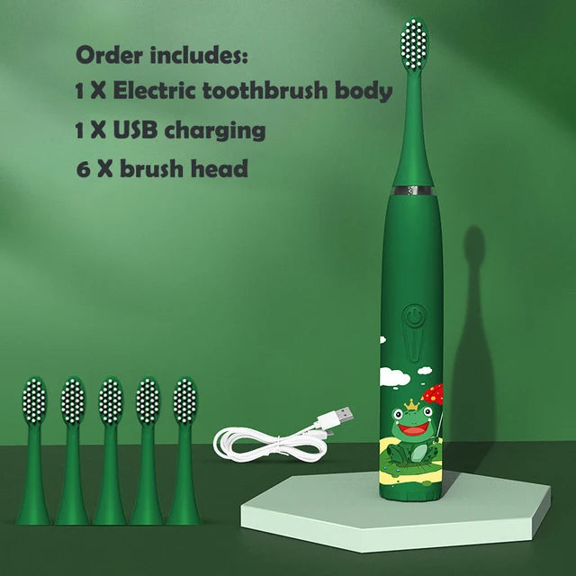 Kids Electric Toothbrush - Cute Cartoon Designs, Soft Bristles, Waterproof, with Replacement Heads