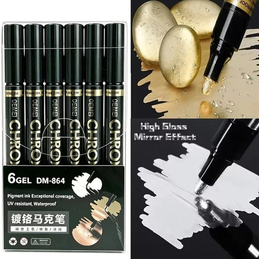 1/3/5/12pcs Chrome Mirror Marker Pen Set Waterproof Ink DIY Reflective Paint Pen Gold Silver Marker Model Painting Art Marker