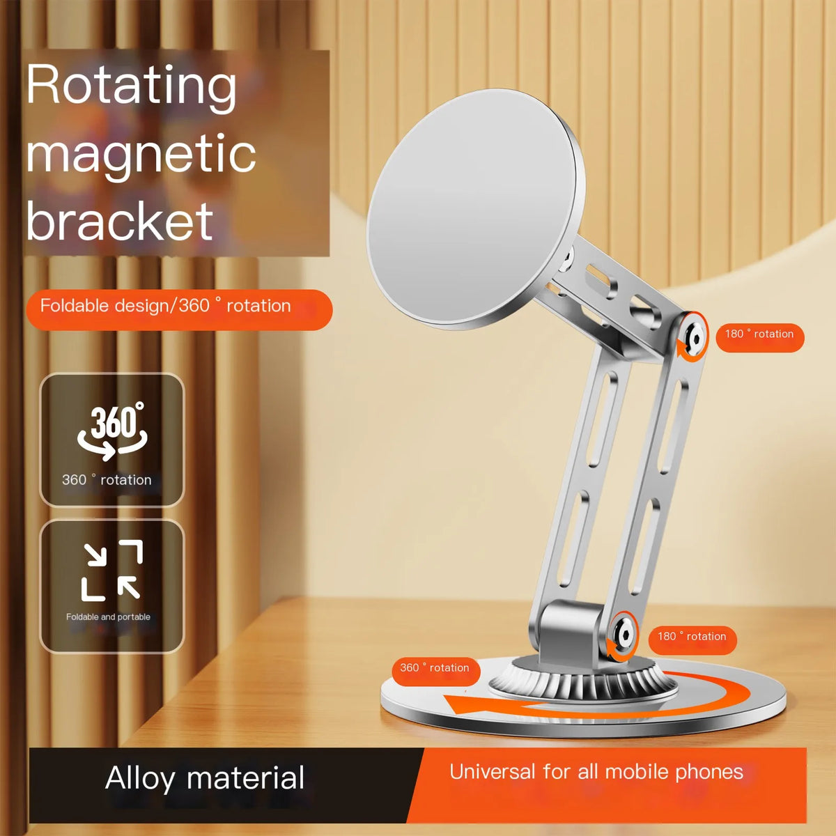 1080 Rotate Aluminium Alloy Foldable Magnetic Desktop Phone Stand Desk Lazy Holder For Magsafe iPhone 17 16 15 14 13 12 Pro Max