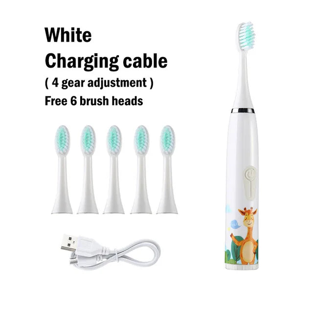 Kids Electric Toothbrush - Cute Cartoon Designs, Soft Bristles, Waterproof, with Replacement Heads