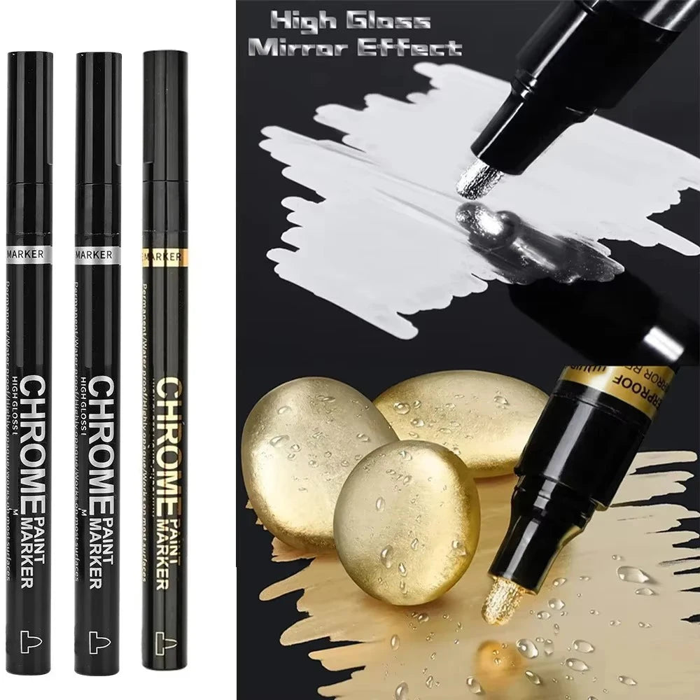 1/3/5/12pcs Chrome Mirror Marker Pen Set Waterproof Ink DIY Reflective Paint Pen Gold Silver Marker Model Painting Art Marker
