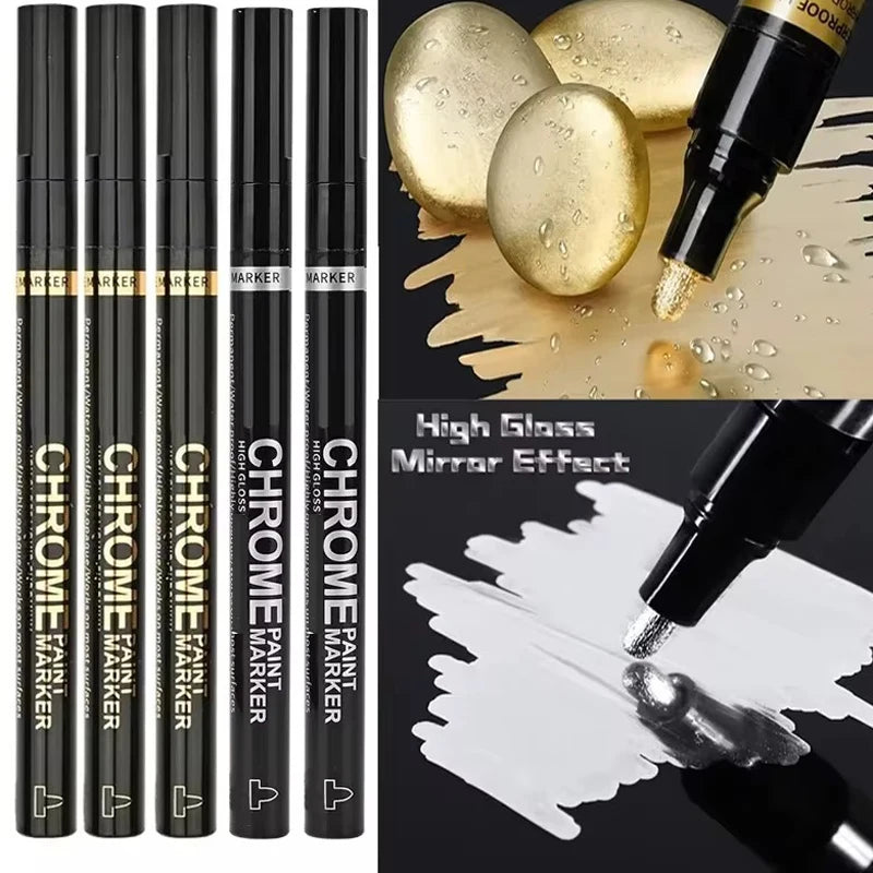 1/3/5/12pcs Chrome Mirror Marker Pen Set Waterproof Ink DIY Reflective Paint Pen Gold Silver Marker Model Painting Art Marker