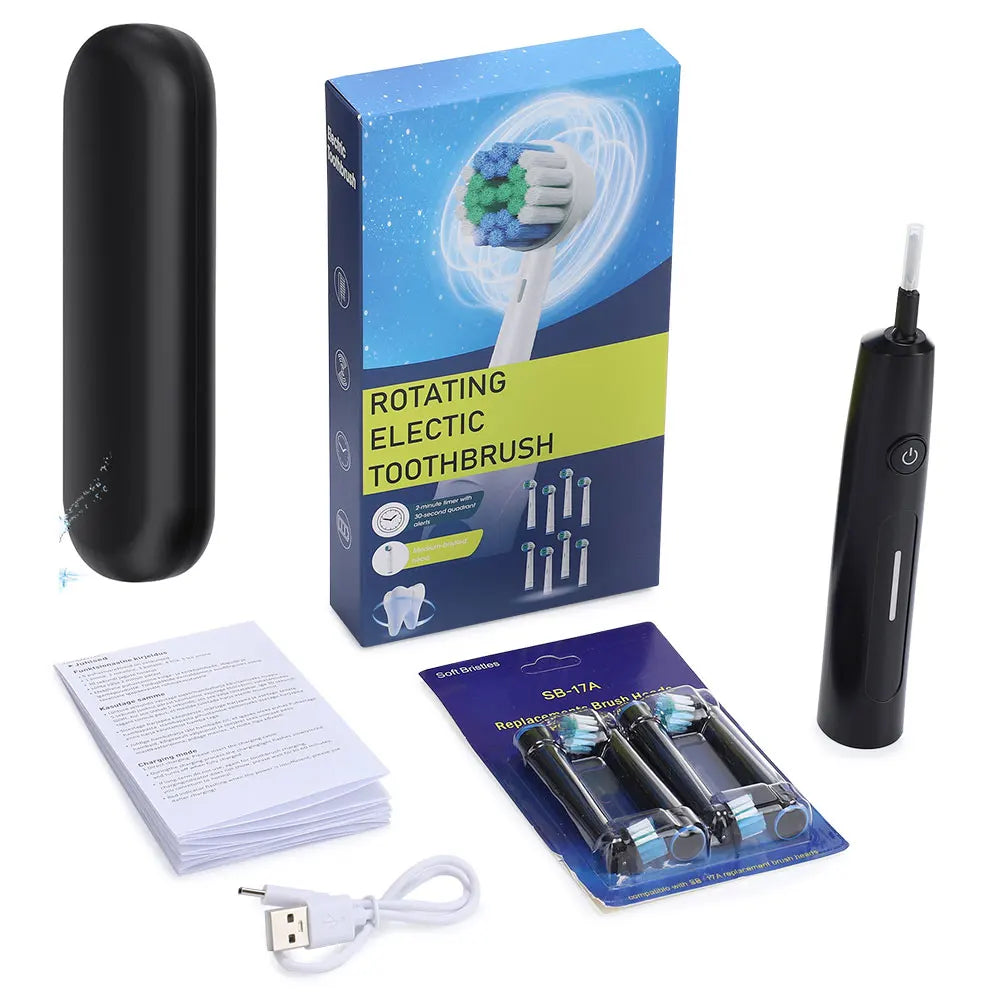 Rotating Electric Toothbrush - 5 Modes, Smart Timer, USB Rechargeable, with Replacement Heads