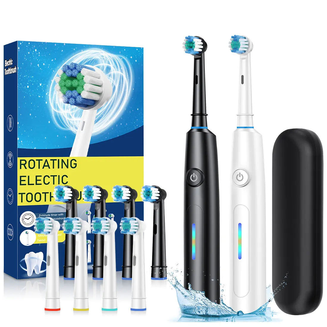Rotating Electric Toothbrush - 5 Modes, Smart Timer, USB Rechargeable, with Replacement Heads