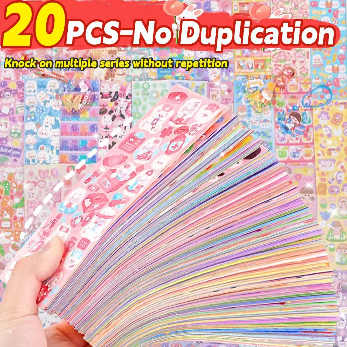 20-1000 PCS Cute Stickers Kawaii Cartoon Laser Sticker No Repeat for Diary Kid DIY School Students Decoration Stationery