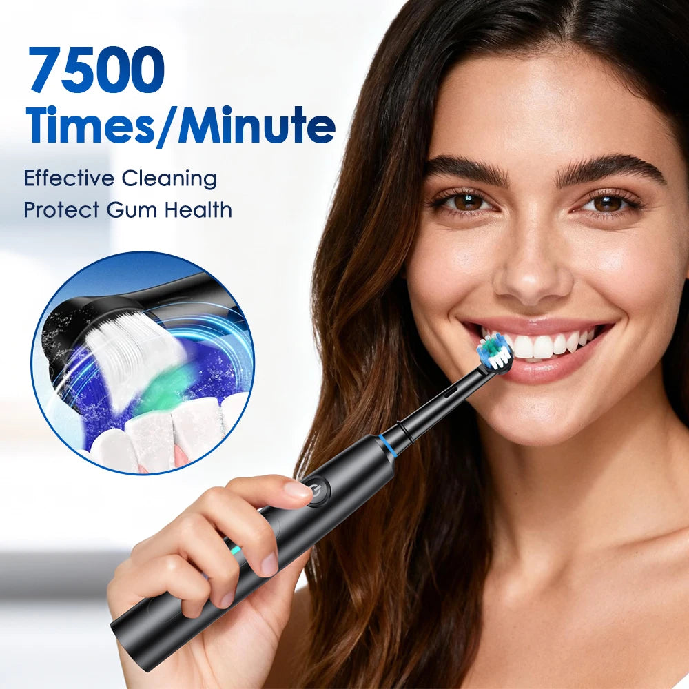 Rotating Electric Toothbrush - 5 Modes, Smart Timer, USB Rechargeable, with Replacement Heads