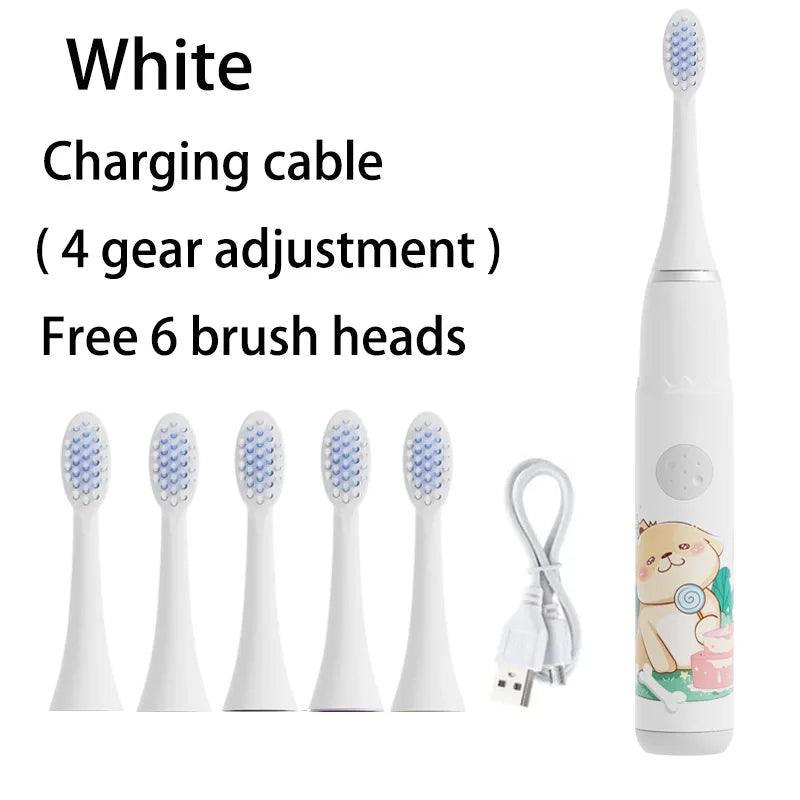 Kids Electric Toothbrush - Cute Cartoon Designs, Soft Bristles, Waterproof, with Replacement Heads